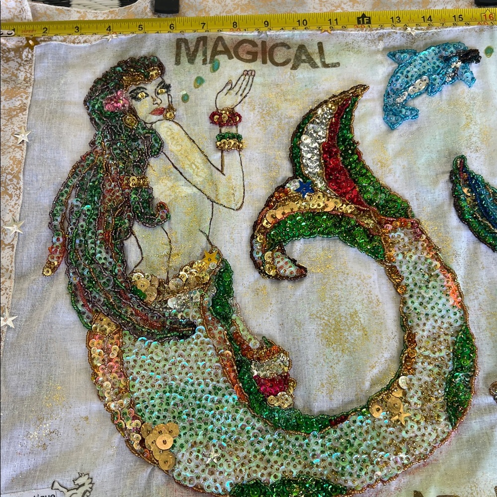 Sequin Mermaid Wall Hanging Decor. Handmade art-craft by Julie Lee Nersinger. - Picture 3 of 17